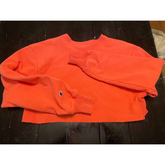 Champion Reverse Weave Cropped Sweatshirt Coral Orange Small - Picture 4 of 4